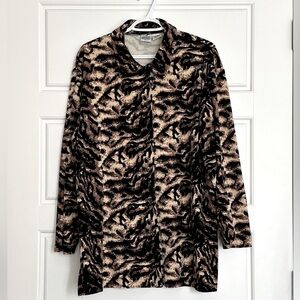 Velour Animal Print Button-Down Shirt